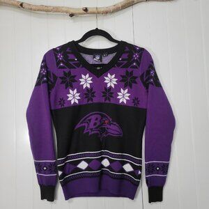 Baltimore Ravens NFL Women's M Fair Isle V-Neck Ugly Christmas Sweater. FOCO